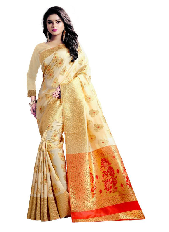 White Color Jacquard Saree with Blouse