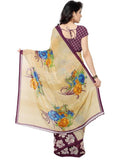 Printed Faux Georgette Wine Color Saree