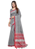 Generic Women's Blended Cotton Linen  Saree (Grey,