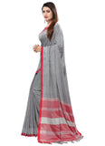 Generic Women's Blended Cotton Linen  Saree (Grey,