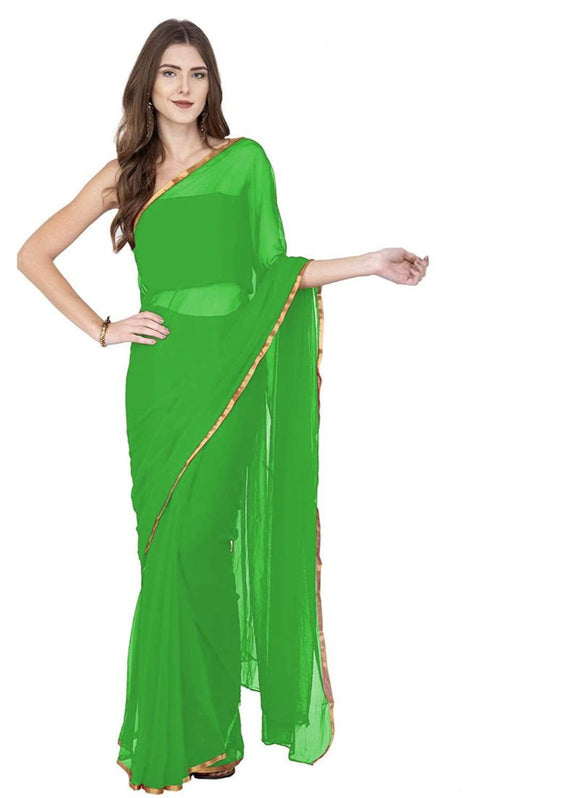 Generic Women's Chiffon Saree (Green, 5-6 Mtrs)