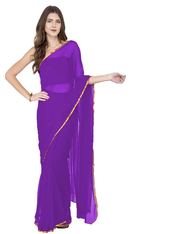 Generic Women's Chiffon Saree (Purple, 5-6 Mtrs)