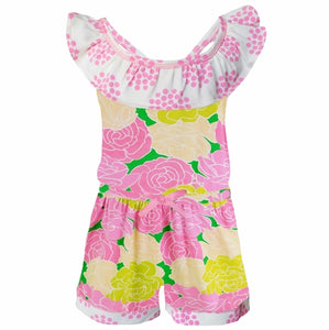 AnnLoren Girls Pink Bloom Floral Shorts Jumpsuit Summer One Piece