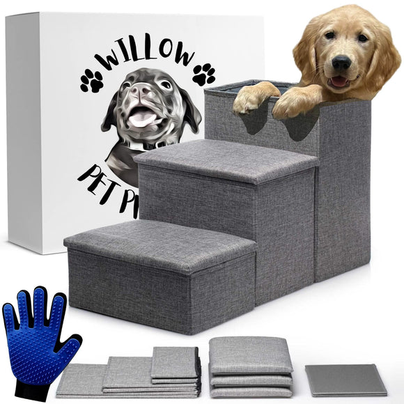 Dog Stairs for High Beds or Couch  Foldable Dog Steps W Storage  Pet