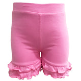 AnnLoren Little/Big Girls Pink Stretch Cotton Knit Ruffled Shorts