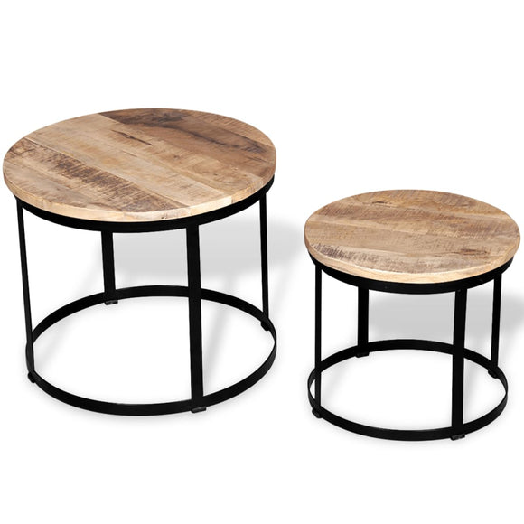 Two Piece Coffee Table Set Rough Mango Wood Round 15.7