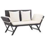 Garden Bench with Cushions 69.3" Black Poly Rattan