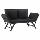 Garden Bench with Cushions 69.3" Black Poly Rattan