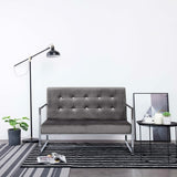 2-Seater Sofa with Armrests Light Gray Steel and Fabric