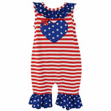 AnnLoren Fourth of July I Heart America Flag Baby Girls' Romper