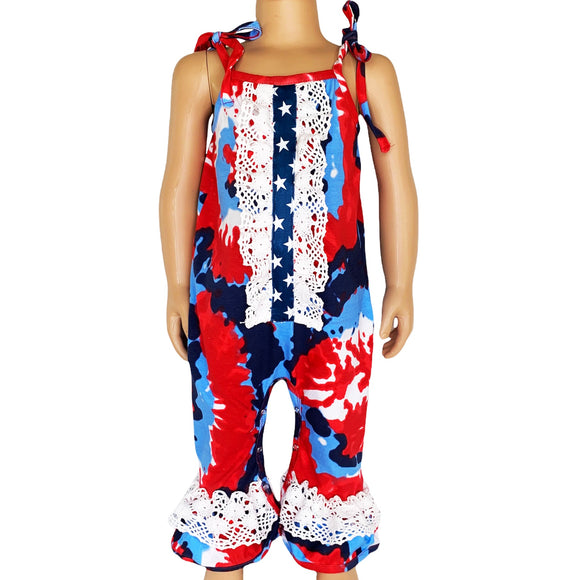 AnnLoren Red, White & Blue Tie Dye Baby Girls Romper Toddler 4th of