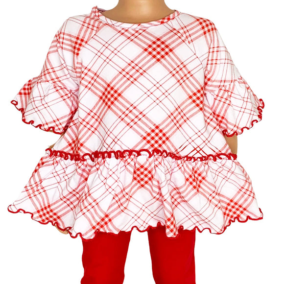 AnnLoren Little & Big Girls 3/4 Angel Sleeve Red Plaid Cotton Knit