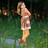 AnnLoren Girls Holiday Orange Pumpkin Patch Autumn Thanksgiving Dress