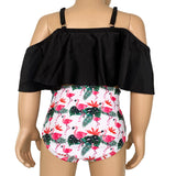 AL Limited Girls 2 piece Black Ruffle Top Pink Flamingos Bikini