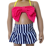 AL Limited Girls 3 piece Striped Skirt Hot Pink bathing suit