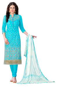 Sky Blue Cotton Embroidered Party Wear Salwar Suit