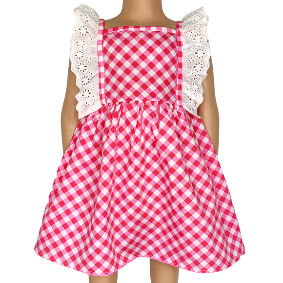 Girls Gingham Eyelet Ruffle Spring/Summer Party Easter Dress