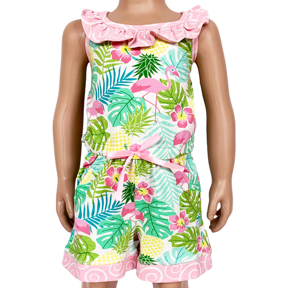 AnnLoren Little & Big Girls Pink Flamingo Palm Tree Kids Shorts