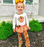 Big Girls Orange Pumpkin Autumn Floral Thanksgiving Tunic & Ruffle