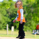 Girls Orange Pumpkin Top & Black Ruffle Pants Halloween Thanksgiving