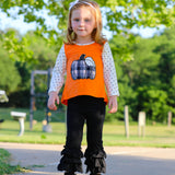 Girls Orange Pumpkin Top & Black Ruffle Pants Halloween Thanksgiving