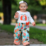 AnnLoren Baby Toddler Girls Thanksgiving Autumn Orange Pumpkin Romper