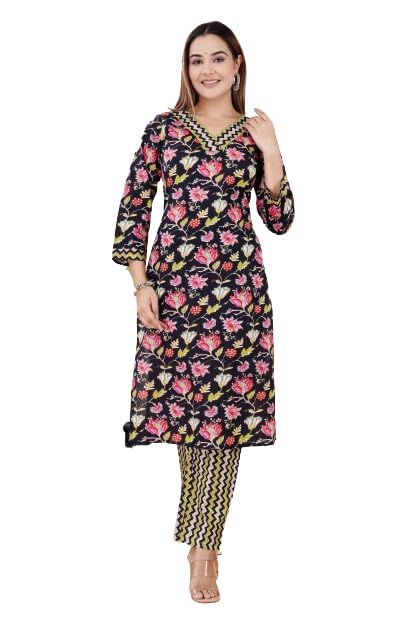 Women Floral Print Pure Cotton A-line Kurta (Multicolor)