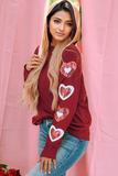 Heart Sequin Round Neck Long Sleeve T-Shirt