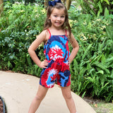 AnnLoren Girls Tie Dye 4th of July Shorts Jumpsuit Summer Romper