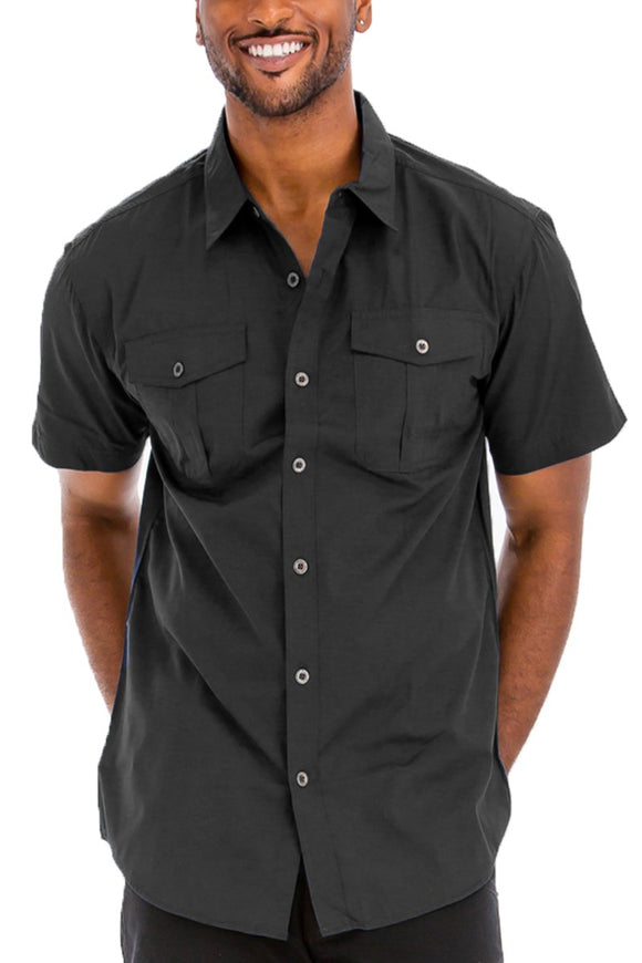 TWO POCKET BUTTON DOWN SHIRT (BLACK)