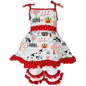 AnnLoren Little & Big Girls Farm Animals Dress and Capri Ruffle