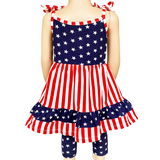 AnnLoren Girls 4th of July Stars & Striped Dress & Capri Leggings