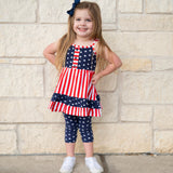 AnnLoren Girls 4th of July Stars & Striped Dress & Capri Leggings