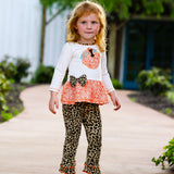 AnnLoren Girls Autumn Orange Pumpkin Leopard Tunic Thanksgiving Outfit