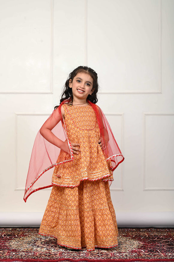 Girls cotton kurta skirt set (3pcs Set)