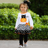 AnnLoren Girls' Halloween Orange Pumpkin and Black Cat Dress &