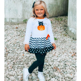 AnnLoren Girls' Halloween Orange Pumpkin and Black Cat Dress &