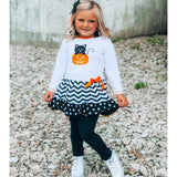 AnnLoren Girls' Halloween Orange Pumpkin and Black Cat Dress &