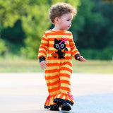 AnnLoren Baby Girls Halloween Sweet Black Cat Orange Cotton Romper