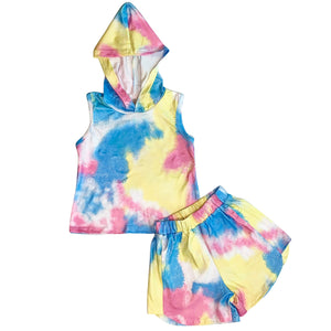 AL Limited Little & Big Girls Pastel Tie Dye Hoodie Top Shorts Camp