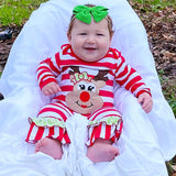 AnnLoren Baby Toddler Girls Boutique Christmas Reindeer Red Striped