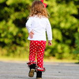 Girls LOVE Christmas Top & Red Polka Dot Ruffle Pants Set