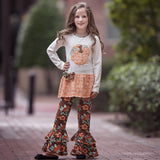 Big Girls Orange Pumpkin Autumn Floral Thanksgiving Tunic & Ruffle