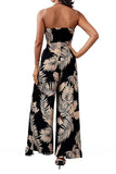 Printed Strapless Wide Leg Jumpsuit with Pockets