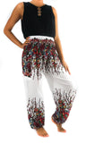 White FLORAL Women Boho Pants Hippie Pants Yoga Pants