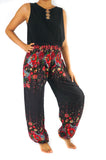 Black FLORAL Women Boho Pants Hippie Pants Yoga Pants