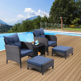 5 Piece Outdoor Patio Furniture Set,All Weather PE Rattan Conversation Chairs with Armrest and Removable Cushions,Ottomans and Storage Coffee Table for Poolside Garden Balcony Deck