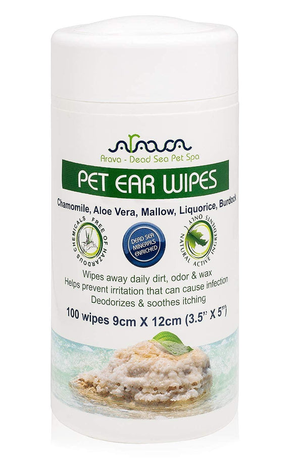 Ear Cleaner Wipes for Dogs Cats Puppies Kittens 100 Count Natural Medicated Cleansing Deodorizer Removes Dirt Wax