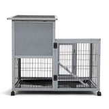 Detachable Rabbit Hutch with Removable Tray and Rolling Casters, Gray+White