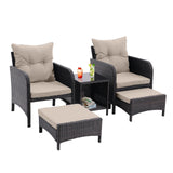 5 Piece Outdoor Patio Furniture Set,All Weather PE Rattan Conversation Chairs with Armrest and Removable Cushions,Ottomans and Storage Coffee Table for Poolside Garden Balcony Deck